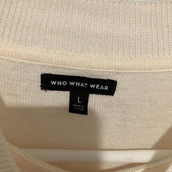 Who What Wear Women's Tie Sleeve Sweater Shirt, Cream/Red/Black, Large - Picture 4 of 4